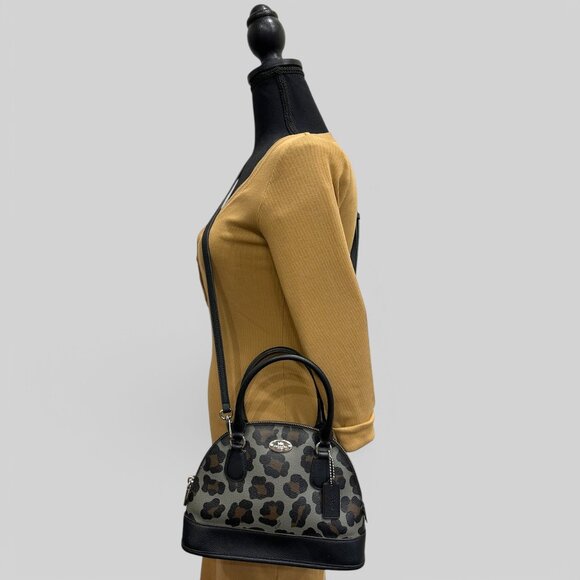 EUC Coach Mini Cora Domed Satchel Crossbody Ocelot Print & Coated Canvas #F36219 - Picture 3 of 13